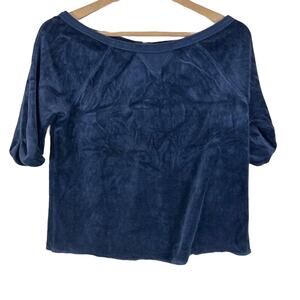 Juicy Couture Boat Neck Sweatshirt Womens S Navy Blue Fleece 3/4 Sleeve Y2K